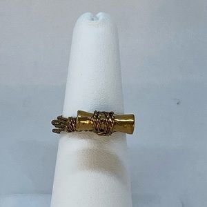 Handmade Metal Bead Ring Antique Brass Tone Wire